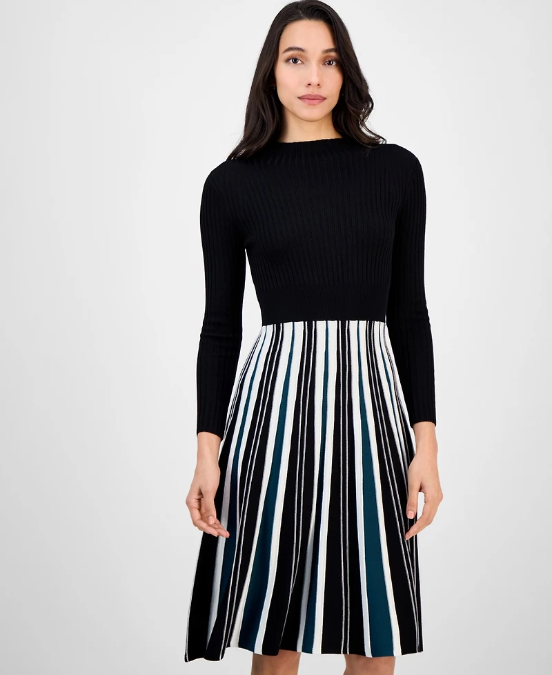 Robbie Bee Petite Long-Sleeve Pleated-Skirt Sweater Dress