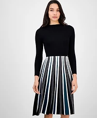 Robbie Bee Petite Long-Sleeve Pleated-Skirt Sweater Dress