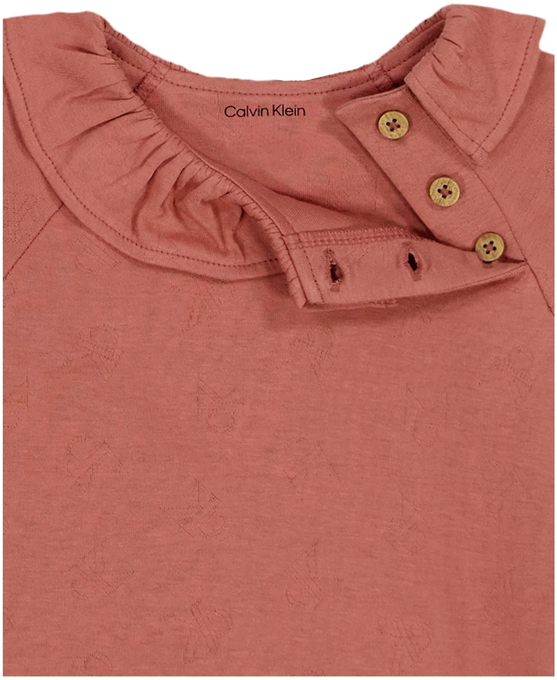 Calvin Klein Baby Girls 2-Piece Logo Print Peasant Top and Double-Brushed Ribbed Leggings Set
