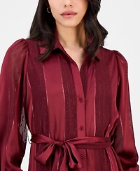 Robbie Bee Petite Satin Stripe Tie-Waist Shirtdress