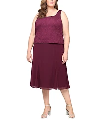 Alex Evenings Plus Tea Length Textured Jacquard 3/4-Sleeve Midi Jacket Dress