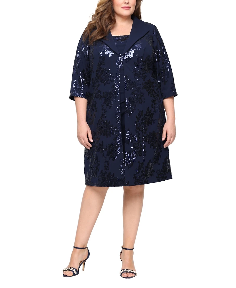 Alex Evenings Plus Short Stretch Scuba Crepe 3/4-Sleeve Jacket Dress
