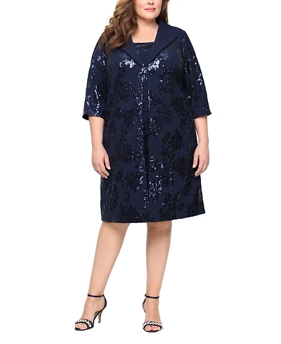 Alex Evenings Plus Short Stretch Scuba Crepe 3/4-Sleeve Jacket Dress