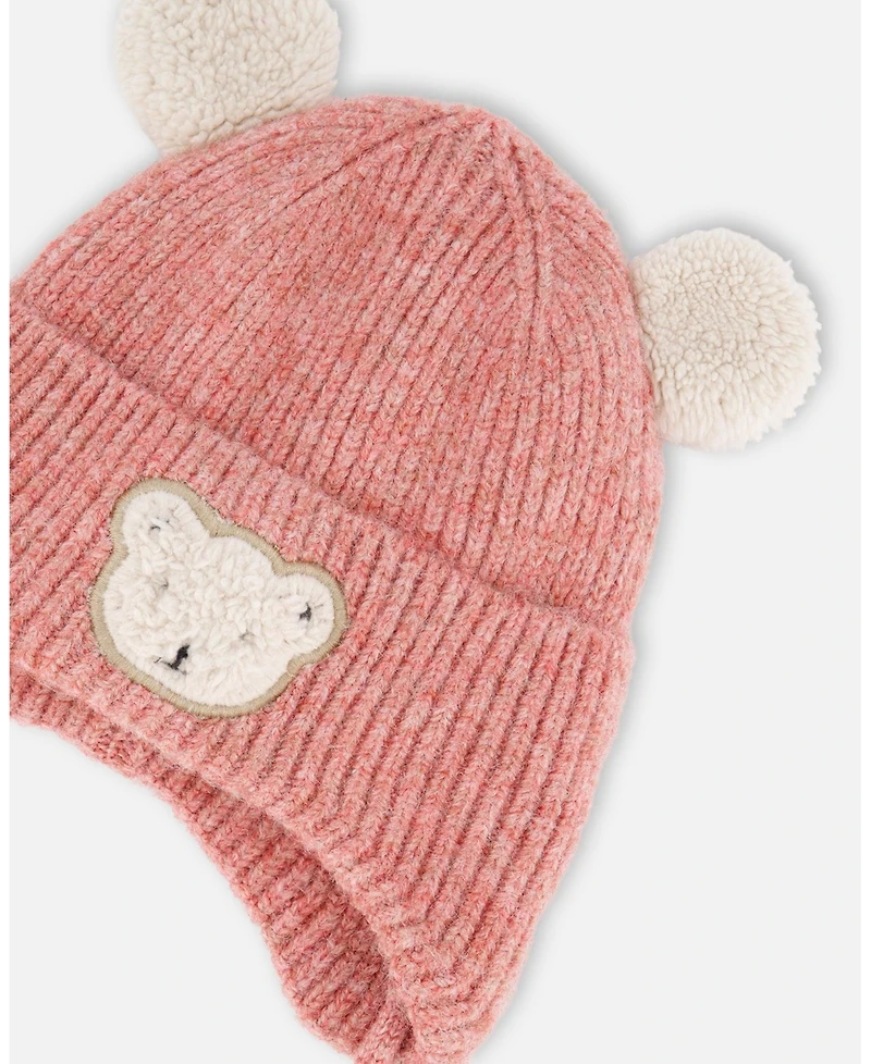 Deux par Baby Girl Lined Winter Knit Hat with Ear Flaps Dusty Pink - Baby|Toddler