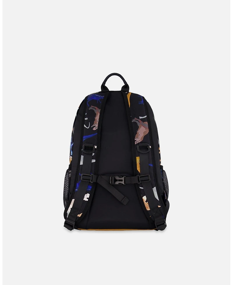 Deux par Deux Boy Kids Backpack Black Dinosaur Print - Toddler|Child