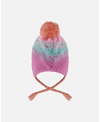 Deux par Girl Lined Peruvian Knit Pompom Hat Pink, Orange and Turquoise - Toddler|Child