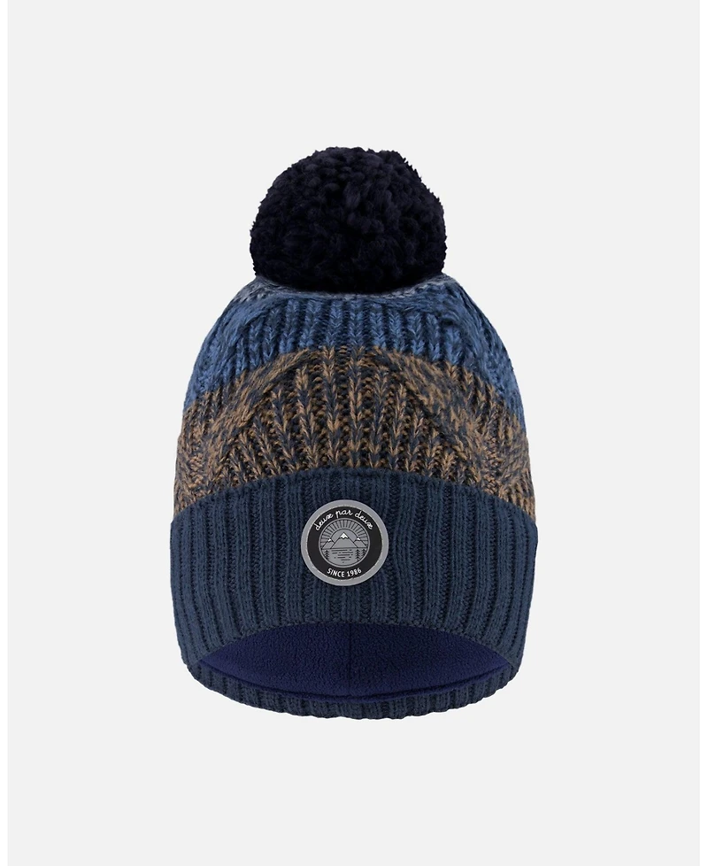 Deux par Boy Lined Knit Pompom Hat Taupe and Navy - Toddler|Child