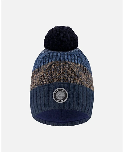 Deux par Boy Lined Knit Pompom Hat Taupe and Navy - Toddler|Child
