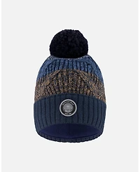 Deux par Boy Lined Knit Pompom Hat Taupe and Navy - Toddler|Child