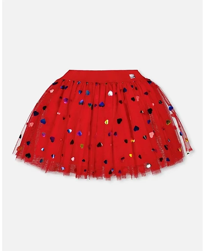 Deux par Girl Tulle Skirt Red with Iridescent Heart Confettis