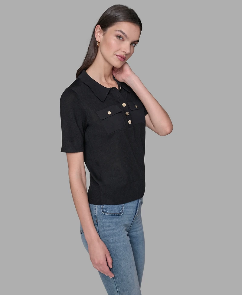Karl Lagerfeld Paris Women's Short-Sleeve Button-Front Sweater