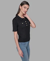 Karl Lagerfeld Paris Women's Short-Sleeve Button-Front Sweater
