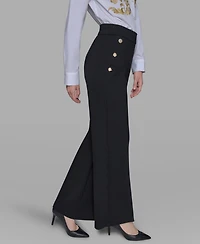 Karl Lagerfeld Paris Women's Side-Button Wide-Leg Ponte Pants