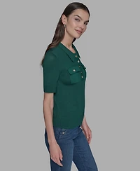 Karl Lagerfeld Paris Women's Short-Sleeve Button-Front Sweater