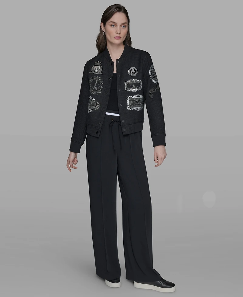 Karl Lagerfeld Paris Women's Patch Long Sleeve Bomber Jacket