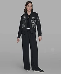 Karl Lagerfeld Paris Women's Patch Long Sleeve Bomber Jacket