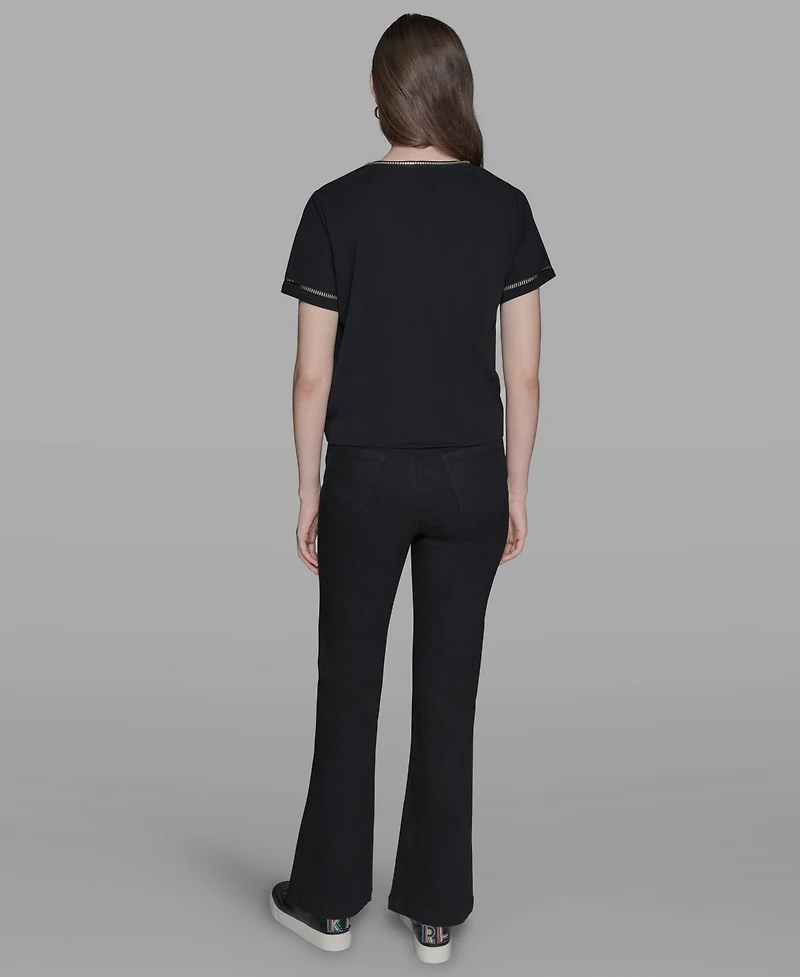 Karl Lagerfeld Paris Women's Sparkle-Bow V-Neck Knit Top