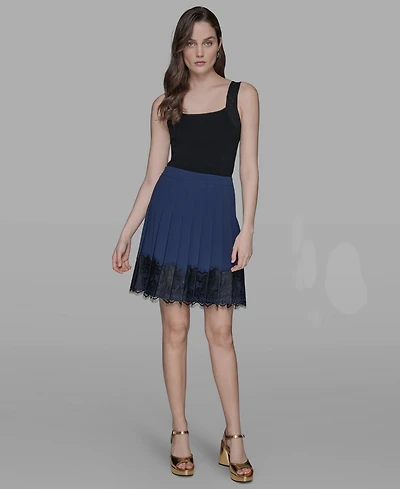 Karl Lagerfeld Paris Women's Pleated Lace-Trim Mini Skirt
