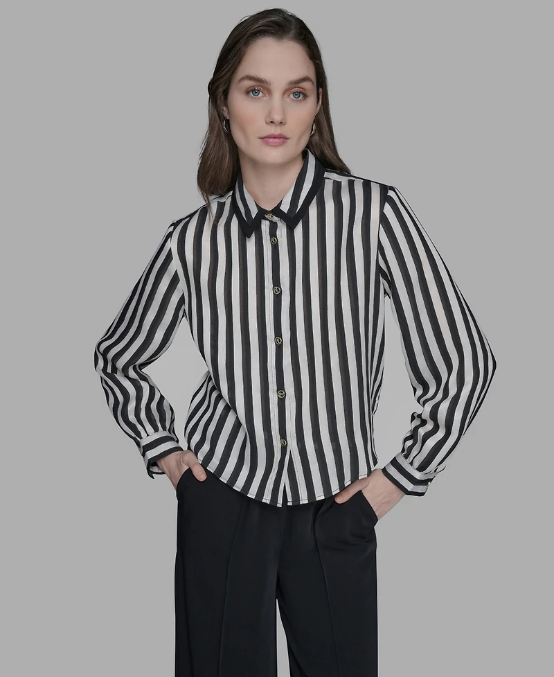 Karl Lagerfeld Paris Women's Button-Front Striped Shirt