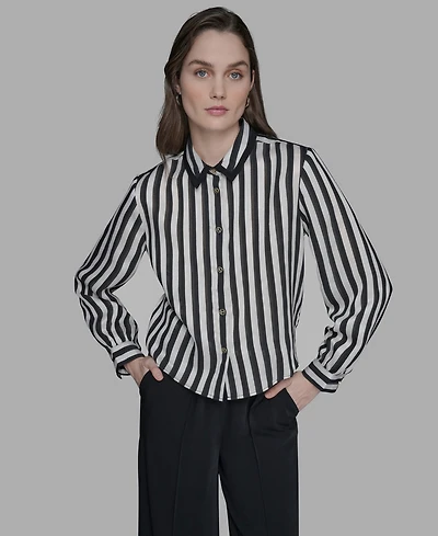 Karl Lagerfeld Paris Women's Button-Front Striped Shirt