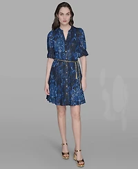 Karl Lagerfeld Paris Women's Printed Chain-Belt Ruffle-Sleeve Dress