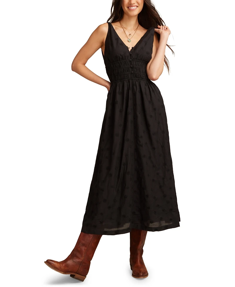 Lucky Brand Women's Printed V-Neck Smocked-Waist Maxi Dress