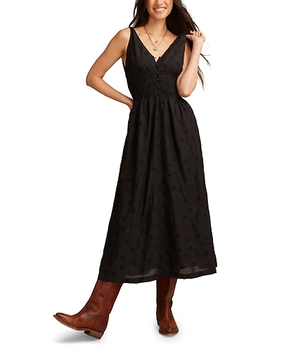 Lucky Brand Women's Printed V-Neck Smocked-Waist Maxi Dress