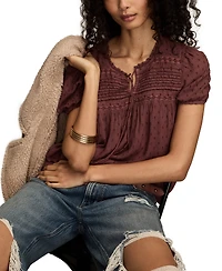 Lucky Brand Women's Clip Dot Short Sleeve Peasant Top