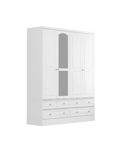 Homsee Luxury white 4-door 6-drawer wardrobe with mirror, bedroom Armoire, Closet