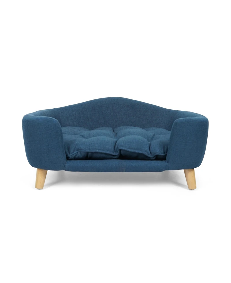 Aostirmotor Blue Luxury Elevated Dog Bed Corduroy Pet Couch with Rubber Wood Legs for Small Dogs Easy Assembly