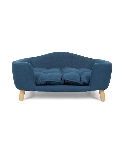 Aostirmotor Blue Luxury Elevated Dog Bed Corduroy Pet Couch with Rubber Wood Legs for Small Dogs Easy Assembly