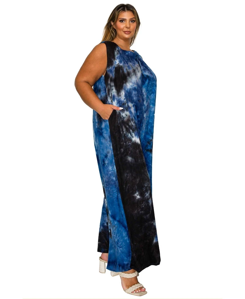 L I V D Women's Plus Pax Tie Dye Pocket Jumpsuit