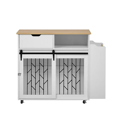 Aostirmotor 41.5 in. Wooden Dog Crate Cabinet with End Table, Rolling casters in White