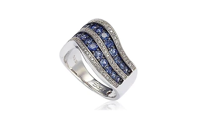 Suzy Levian New York Suzy Levian Sterling Silver Sapphire & Created White Sapphire Wavy Ring
