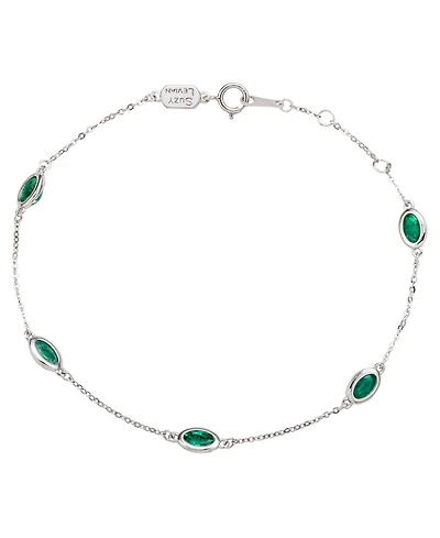 Suzy Levian New York Suzy Levian 14K White Gold 1 Cttw Oval Cut Emerald Station Bracelet