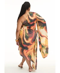 June + Vie Women's Plus Asymmetrical One-Sleeve Cape Dress