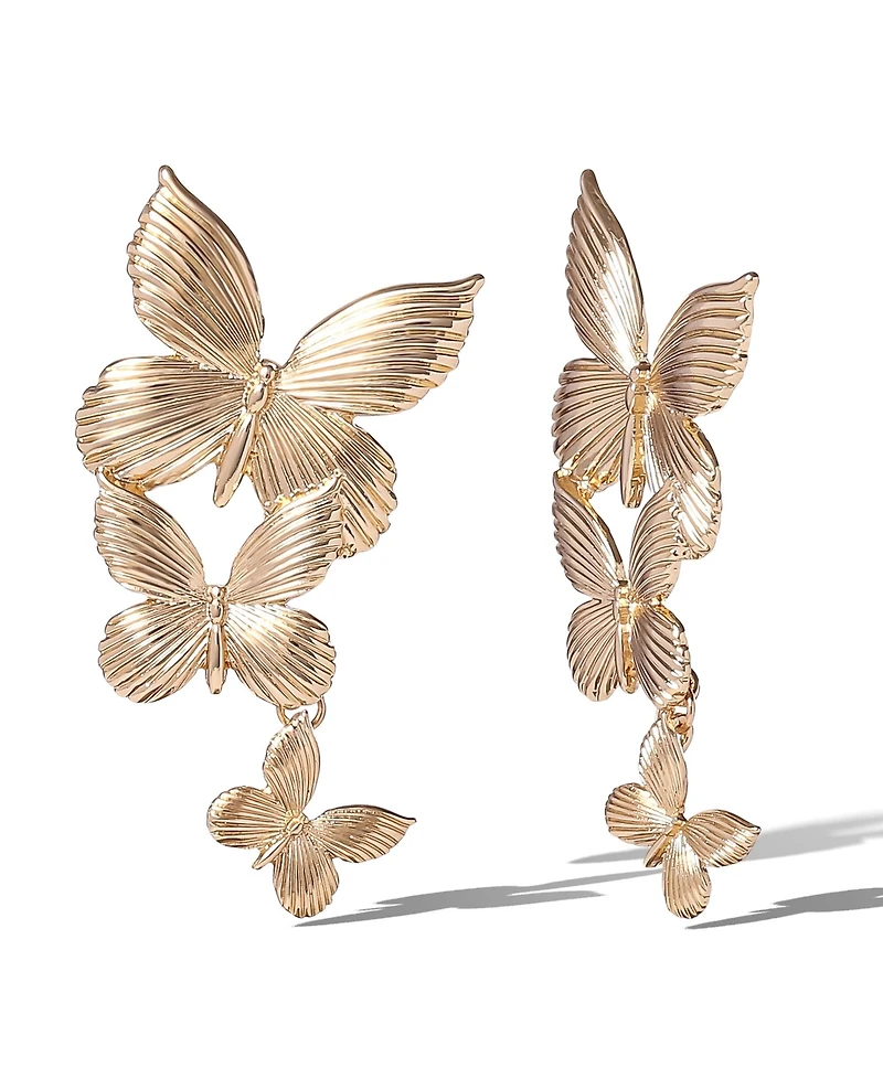 Jessica Simpson Cascading Butterfly Drop Earrings in Gold-Tone
