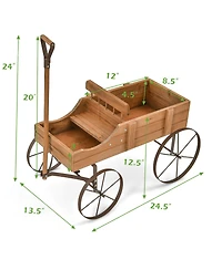 Gymax Garden Plant Planter Wooden Wagon W/ Wheel Yard