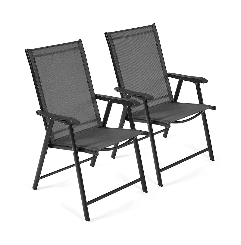 Yaheetech Set of 2 Outdoor Texteline Folding Dining Chairs with Backrest/ Armrests Gray