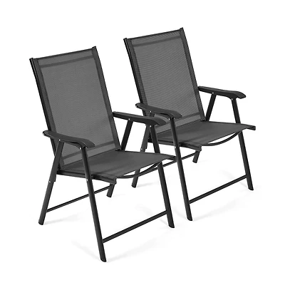 Yaheetech Set of 2 Outdoor Texteline Folding Dining Chairs with Backrest/ Armrests Gray