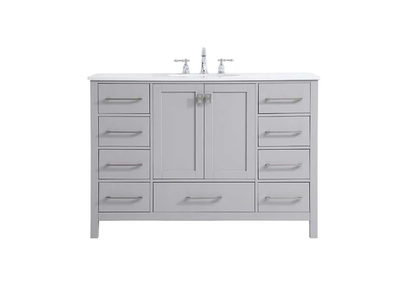 Vanirror 48" Grey Bathroom Vanity with Carrara Marble Top & Backsplash, Soft-Close Doors & Dovetail Drawers, Brushed Nickel