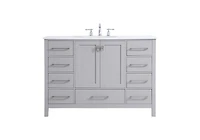 Vanirror 48" Grey Bathroom Vanity with Carrara Marble Top & Backsplash, Soft-Close Doors & Dovetail Drawers, Brushed Nickel