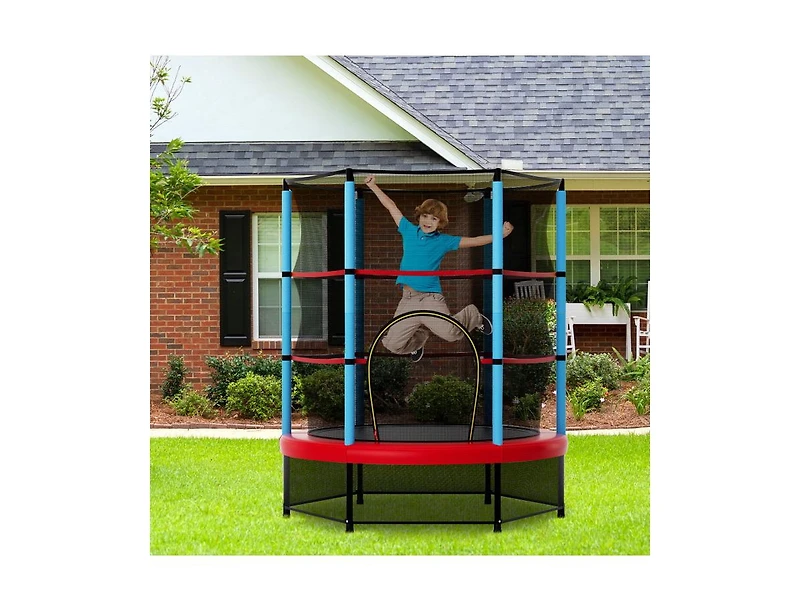 Akiudex 55 Inch Kids Trampoline with Enclosure Net and Foam Padded Poles