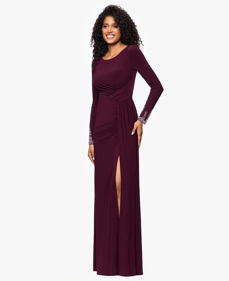 Betsy & Adam Petite Beaded Dress with Long Sleeves