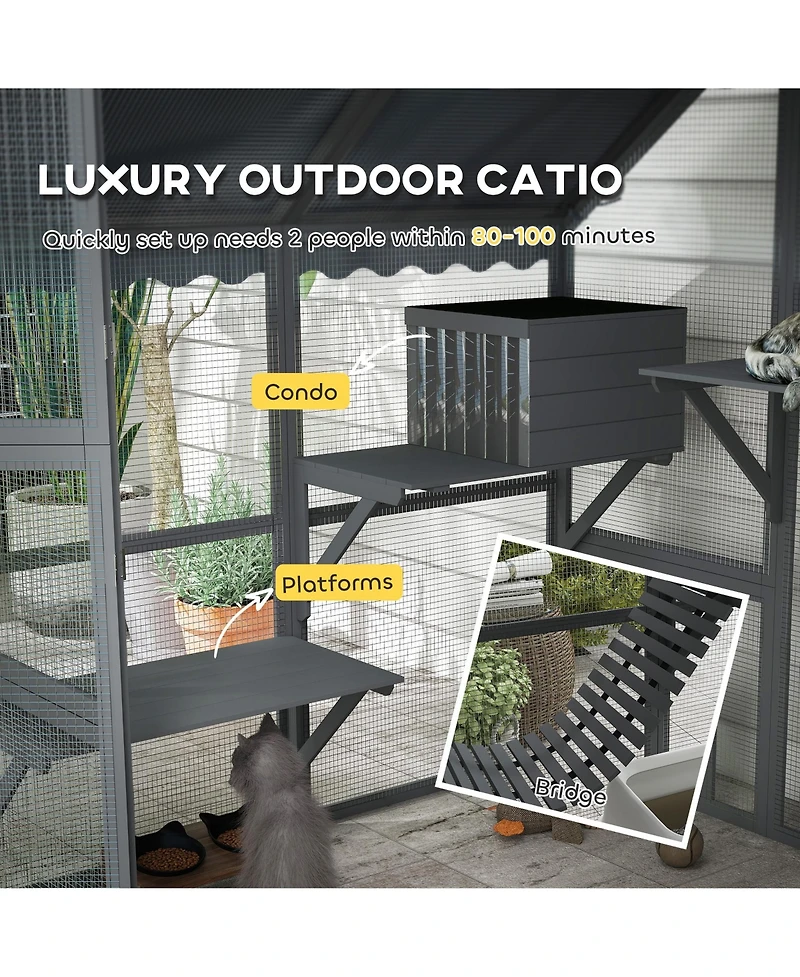 PawHut Large Catio Outdoor Cat Enclosure with Waterproof Cover