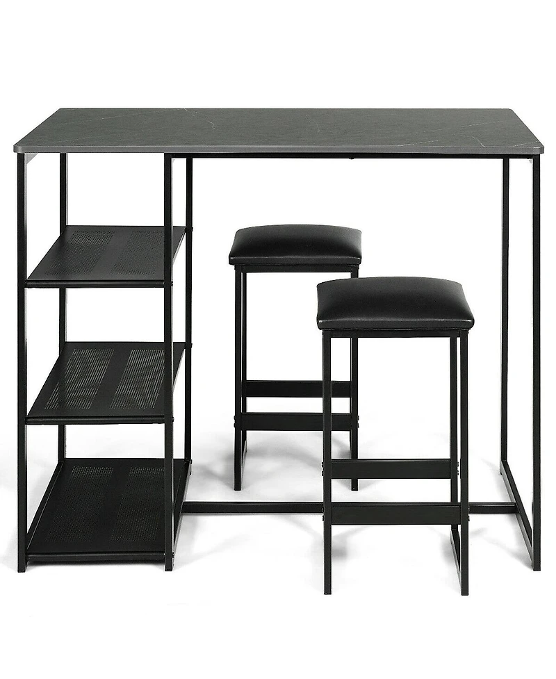 Gymax 3 Piece Pub Set Industrial Style Faux Marble Top Table and 2 Stools Dining Set