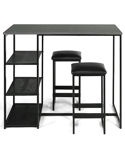 Gymax 3 Piece Pub Set Industrial Style Faux Marble Top Table and 2 Stools Dining Set