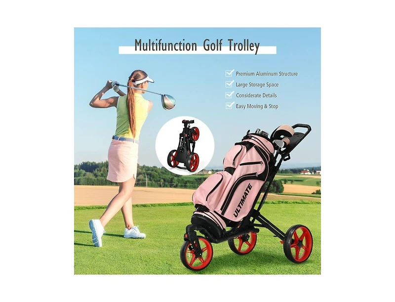Akiudex Foldable Golf Push Cart with Adjustable Handle and Swivel Wheels
