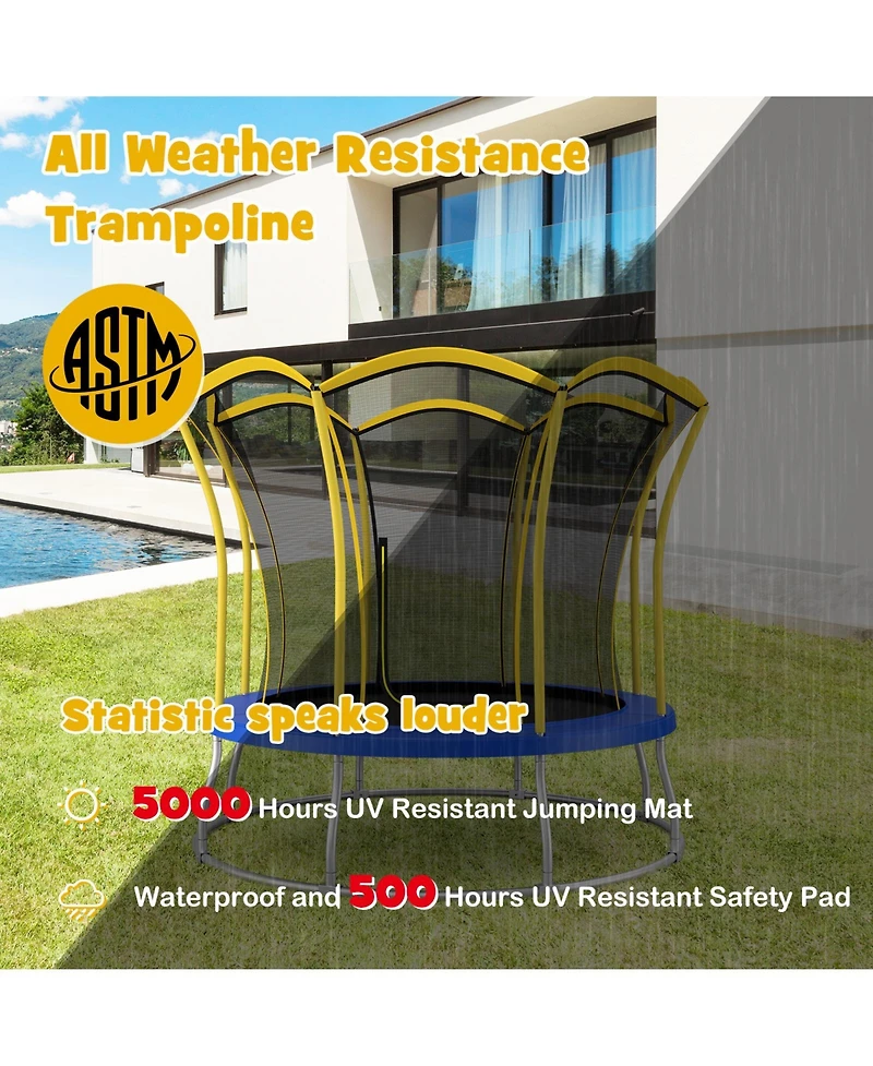 Akiudex 10FT Trampoline with Safety Net and Flower-Shaped Design for Kids