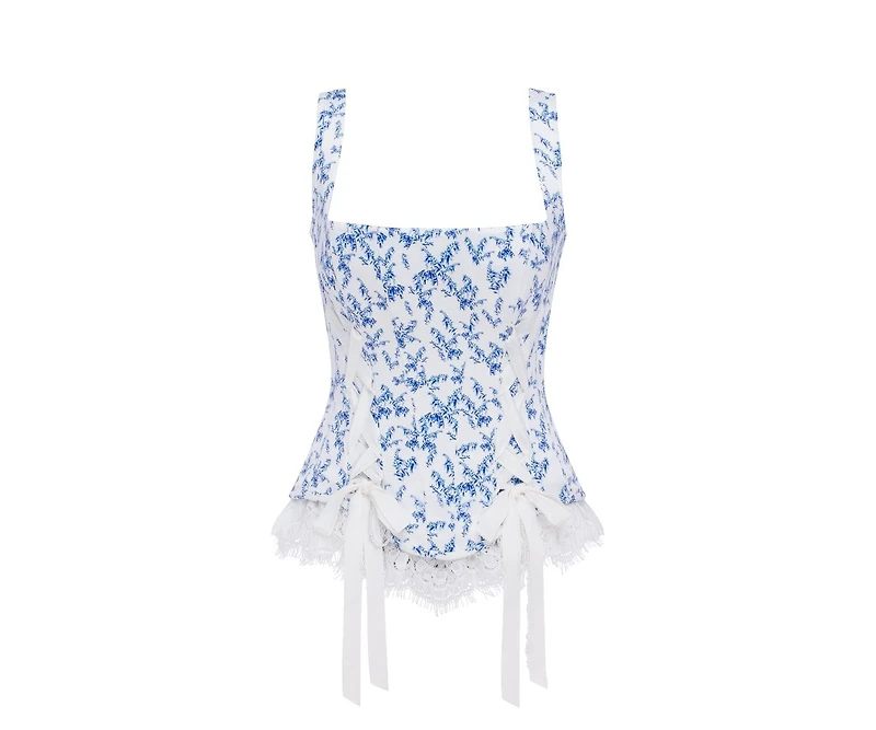 Milla Womens Blue lavender corset on straps with bows and ribbon lacing